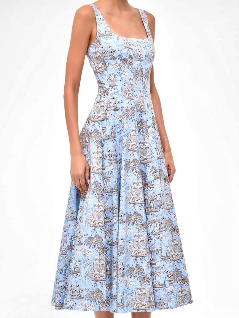 Nwt Staud Wells Midi Dress Sky Toile